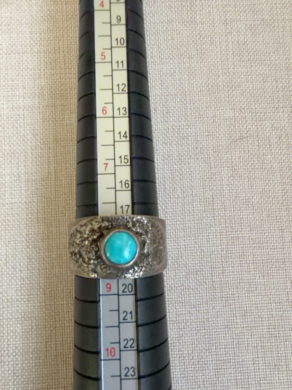 Turquoise Stone Textured Silver Band Ring - Women Jewelry